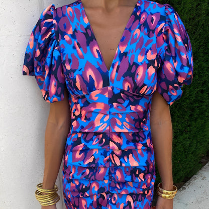 Gaëlle - Robe colorée avec manches plissées pour femme
