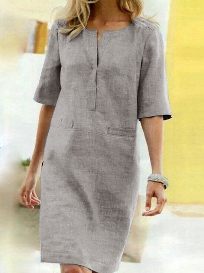 Rieke – Robe droite en lin avec décolleté en V