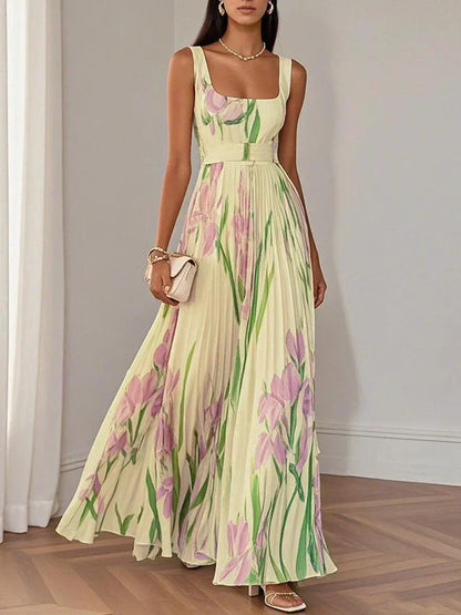 Robe Longue Plissée en Mousseline - Élégance Intemporelle