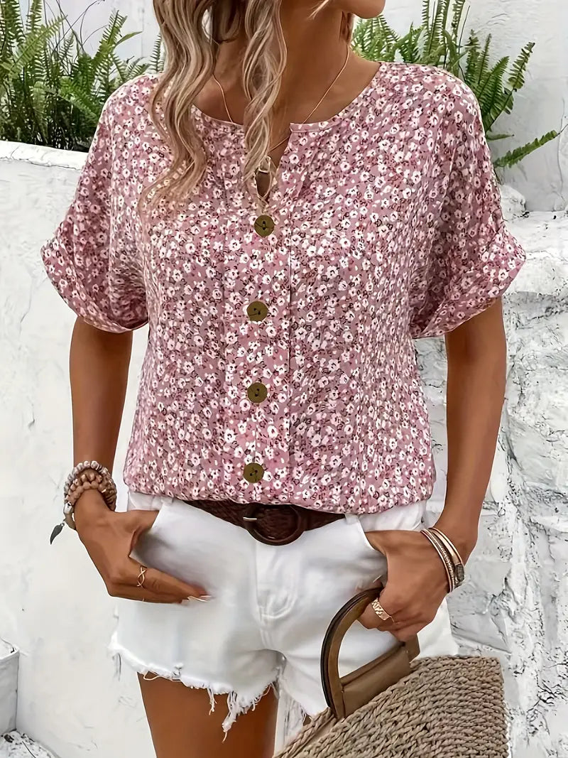 Cindy™ | Blouse à Col Notché Imprimé Floral