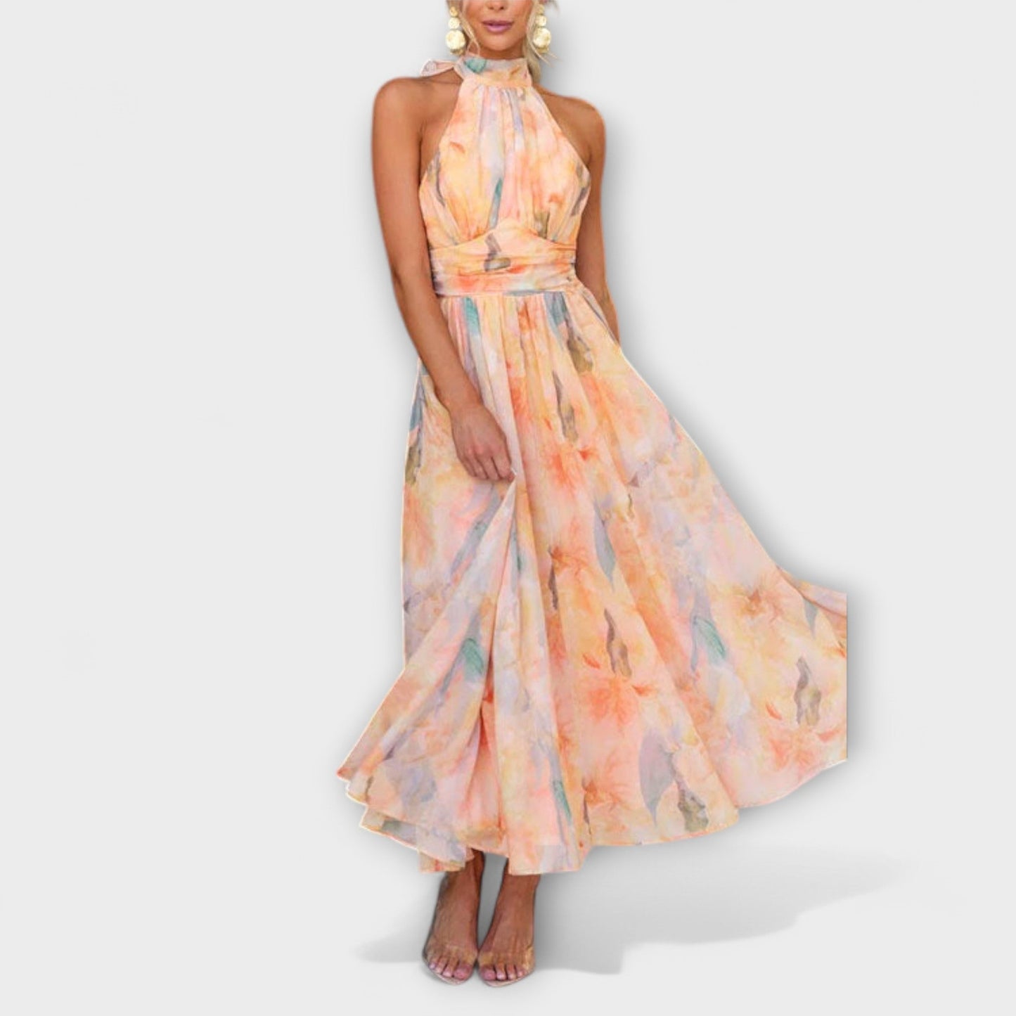 Wein™ | Robe maxi à imprimé aquarelle à col halter