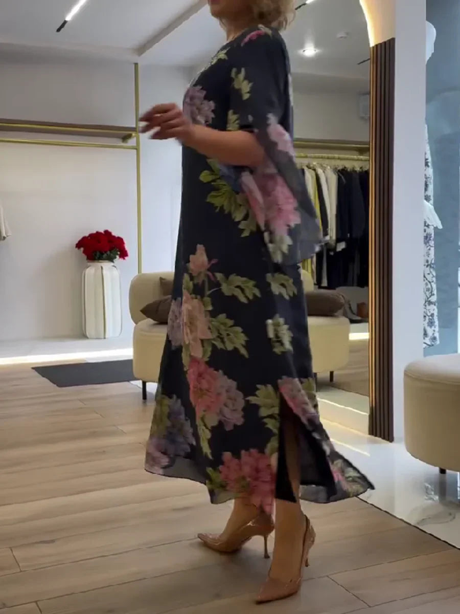 Robe Maxi à Imprimé Floral en Chiffon Léger et Confortable