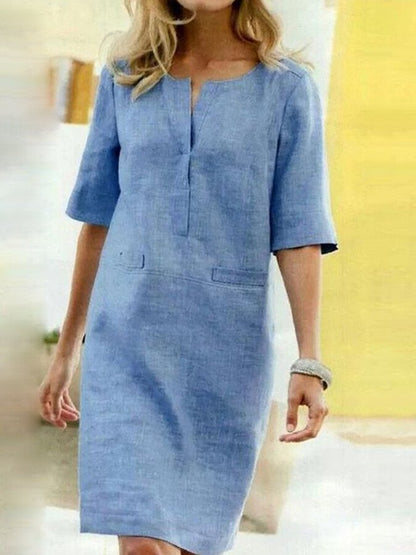 Rieke – Robe droite en lin avec décolleté en V