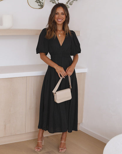 Robe Ella Décolleté en V Manches Bouffantes