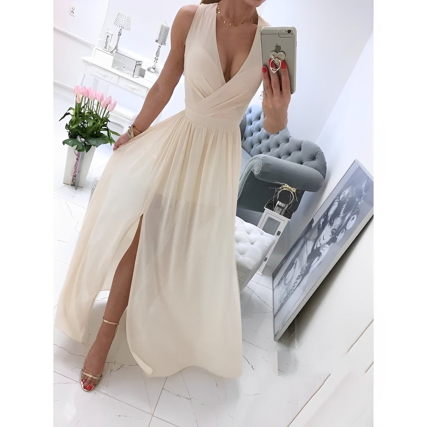 Robe en lin sans manches pour femme