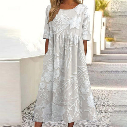 Maëlle – Robe Midi Classique avec Imprimé et Poches Latérales