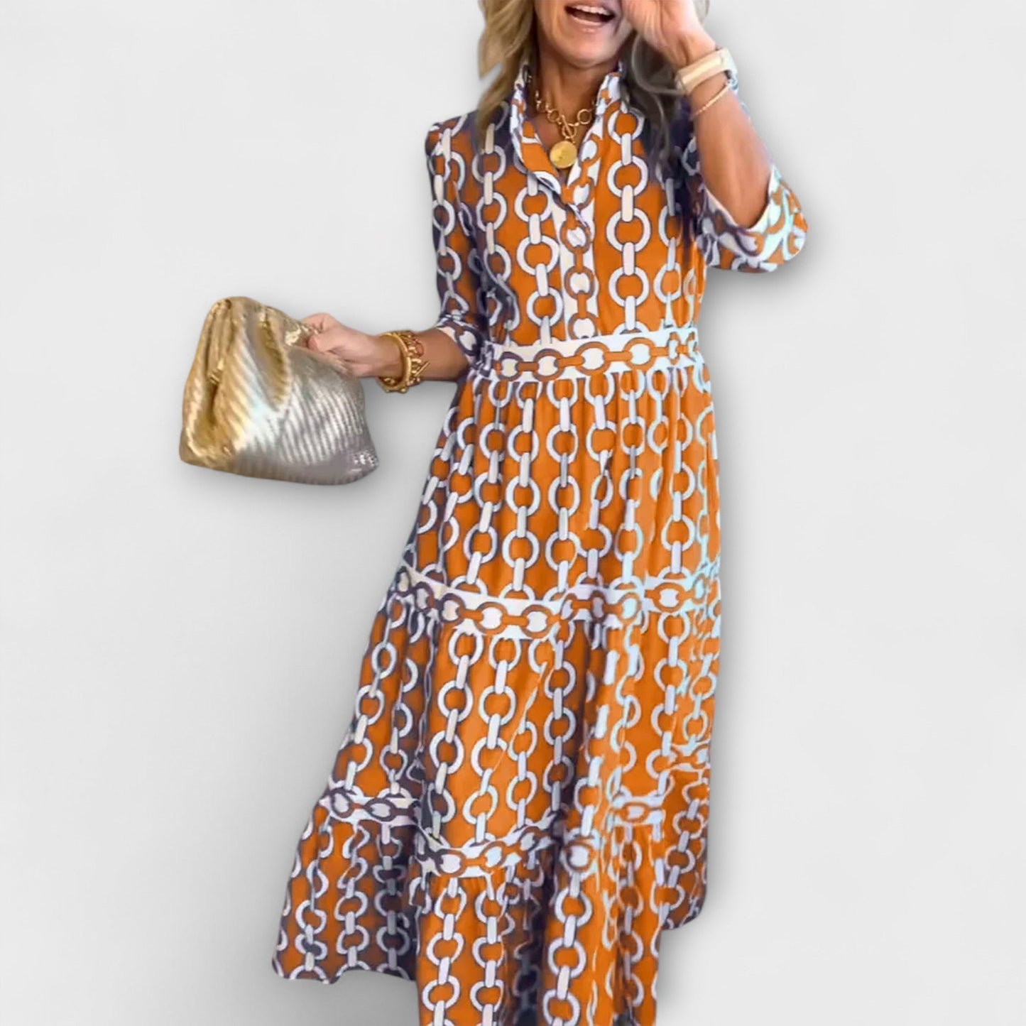 REAGAN – ROBE MIDI AVEC IMPRIMÉ CHAÎNE ÉLÉGANT