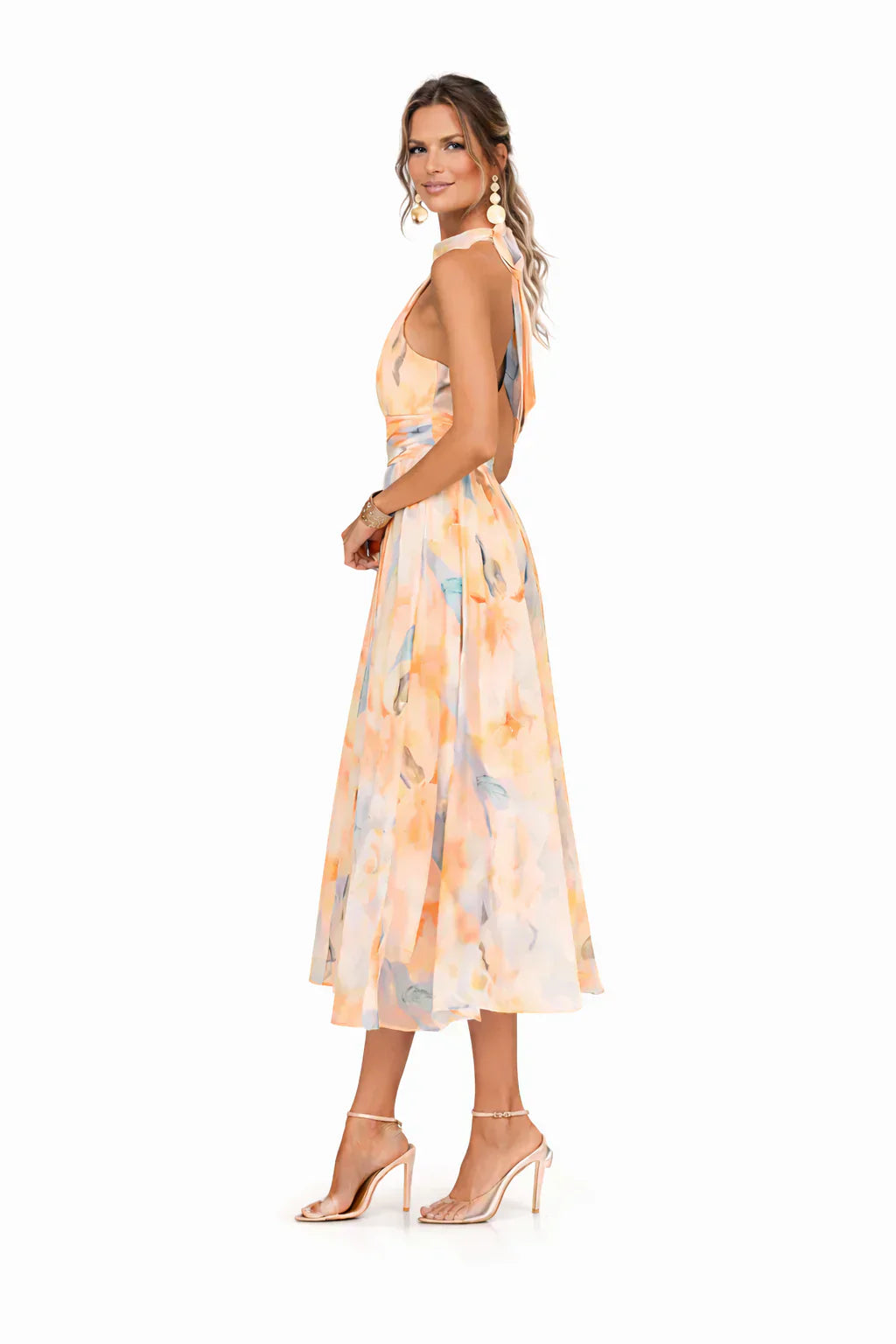 Esther | Robe avec Col Halter et Imprimé Aquarelle