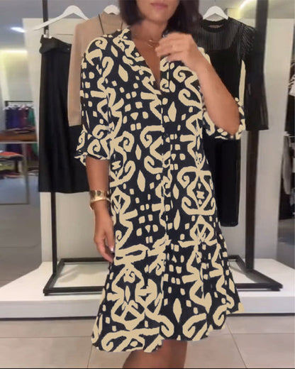 Robe Chic à Col en V Imprimé