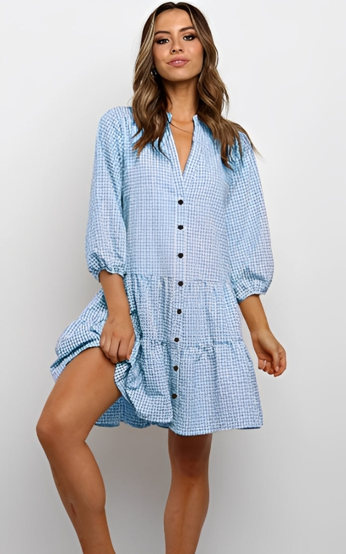 Nicole - Élégant, robe fluide à carreaux pour femmes