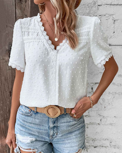 ZOE | Blouse en Dentelle à Manches Courtes avec Décolleté en V
