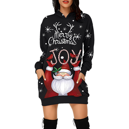 Georgia - Robe de Noël élégante imprimée avec capuche pour femme