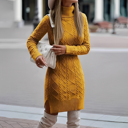 Myriam - Robe d'hiver à manches longues et col montant pour femmes