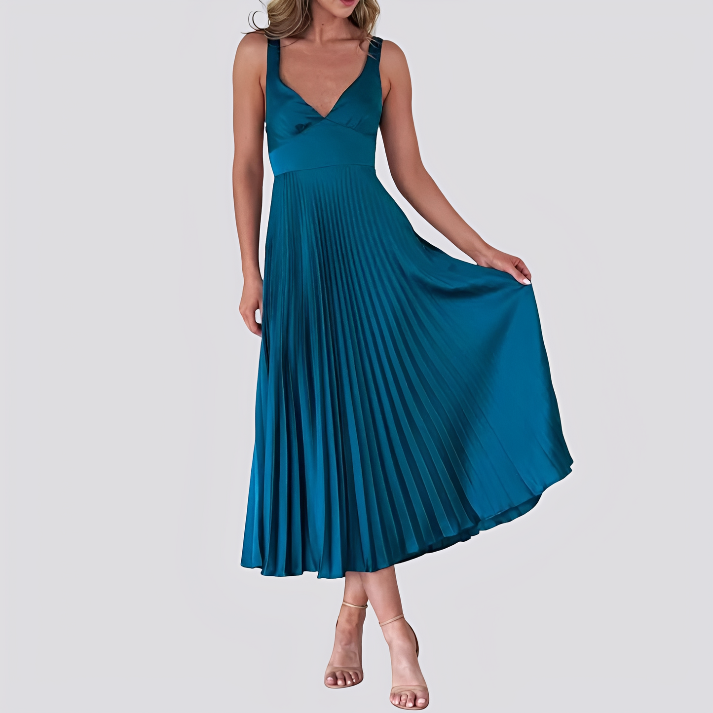 Sabrina - Robe maxi élégante avec plis et décolleté en V pour femmes