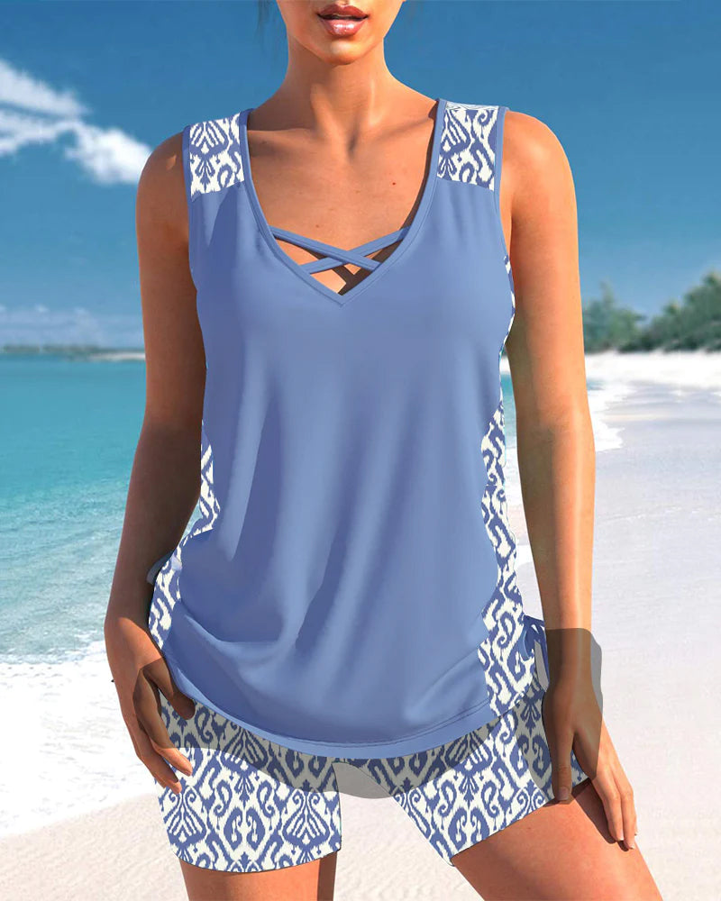 Lena - Tankini avec imprimé géométrique et décolleté en V