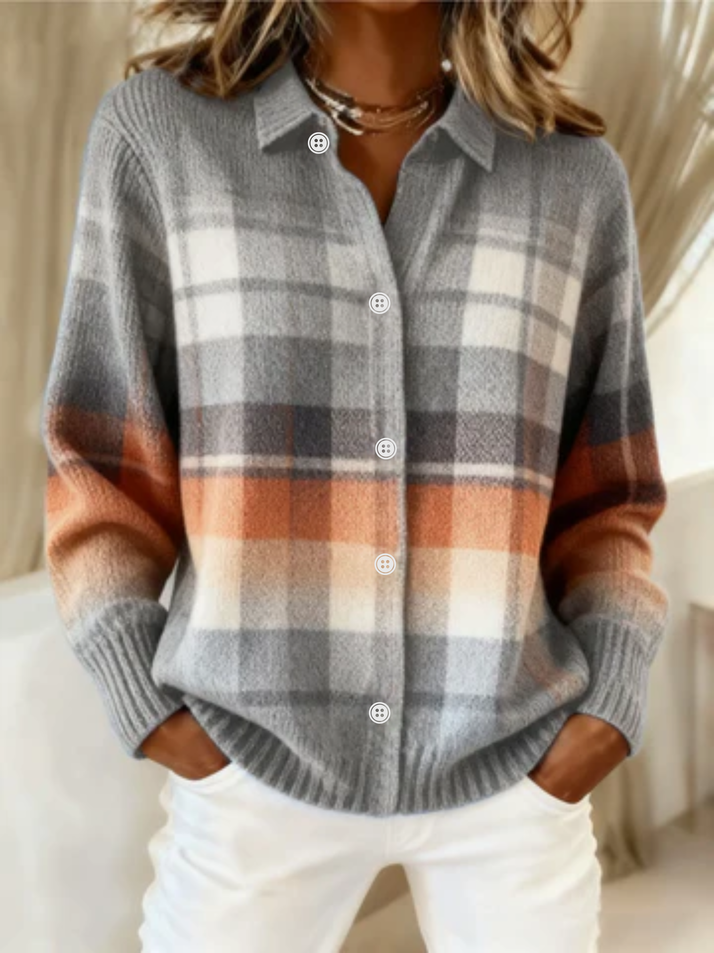 Elena™ – Blouse à capuche à carreaux en tons doux