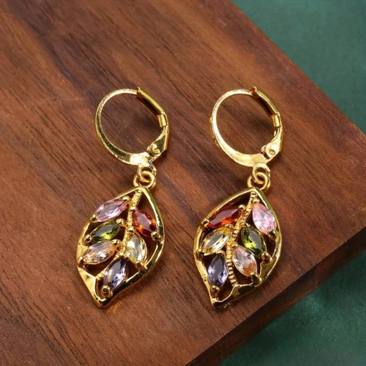 Boucles d'oreilles en feuille d'or vintage colorées