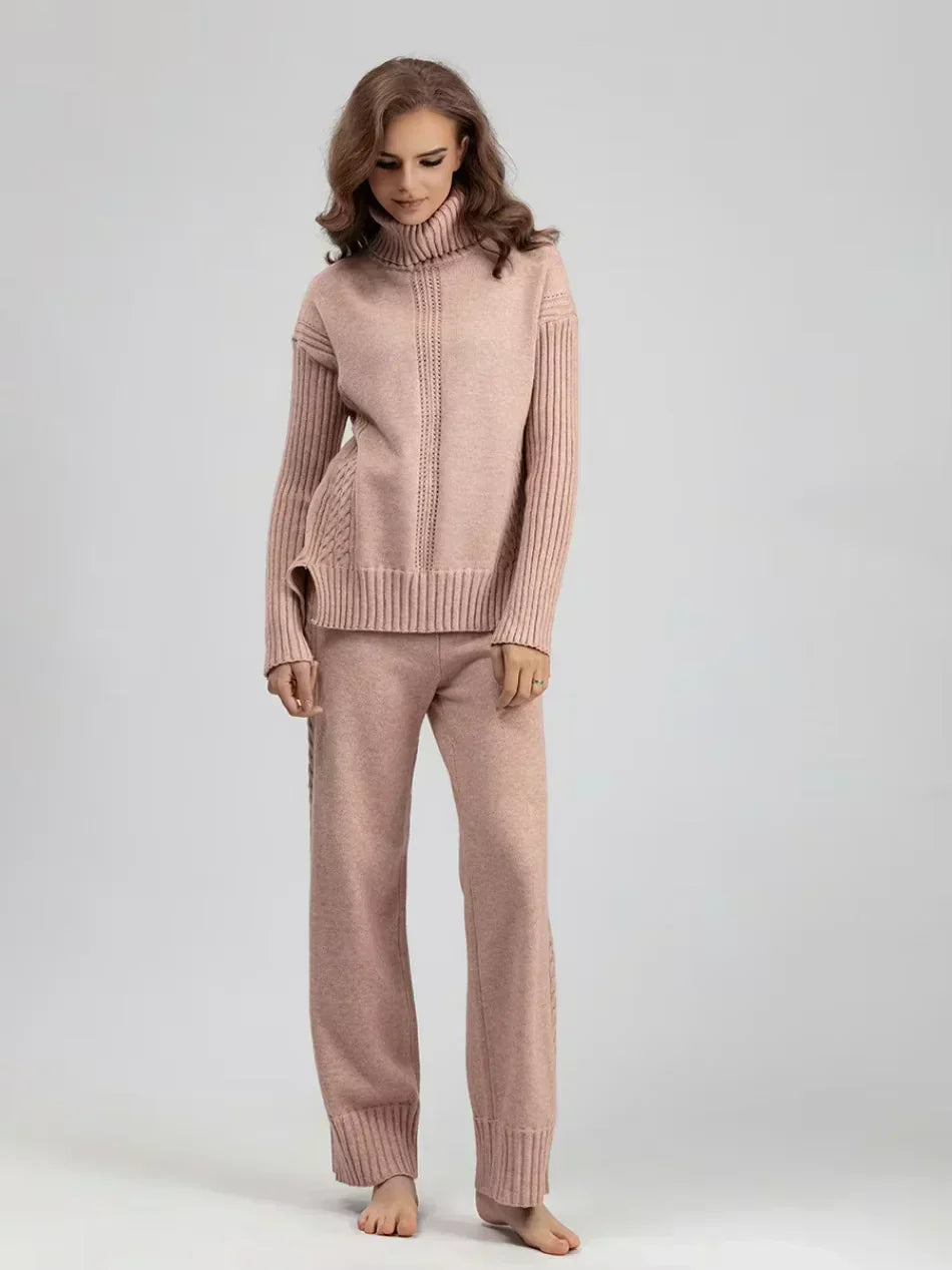 Scarlett - Ensemble de Pull Tricoté à Col Montant Chic et Pantalons Amples