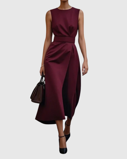 Marguerite – Robe Midi à Col Rond Élégante