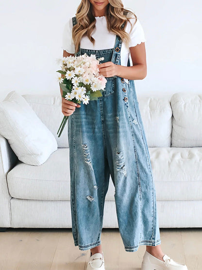 ELESSA – SALOPETTE EN DENIM À COUPE LOOSE EN LOOK USÉ