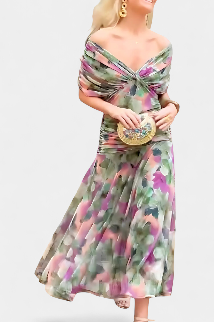 VIVIAN | ROBE LONGUE À FLEURS AVEC ENCOLURE EN V