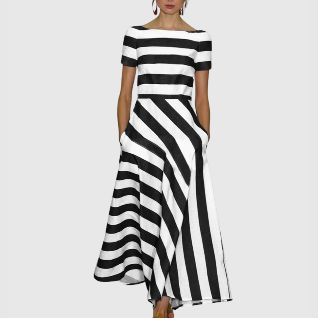 Madeline - Robe Maxi Rayée avec Épaules Dégagées Vonda