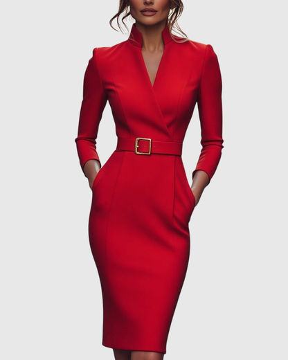 Lara – Robe Midi Chic avec Col Croisé