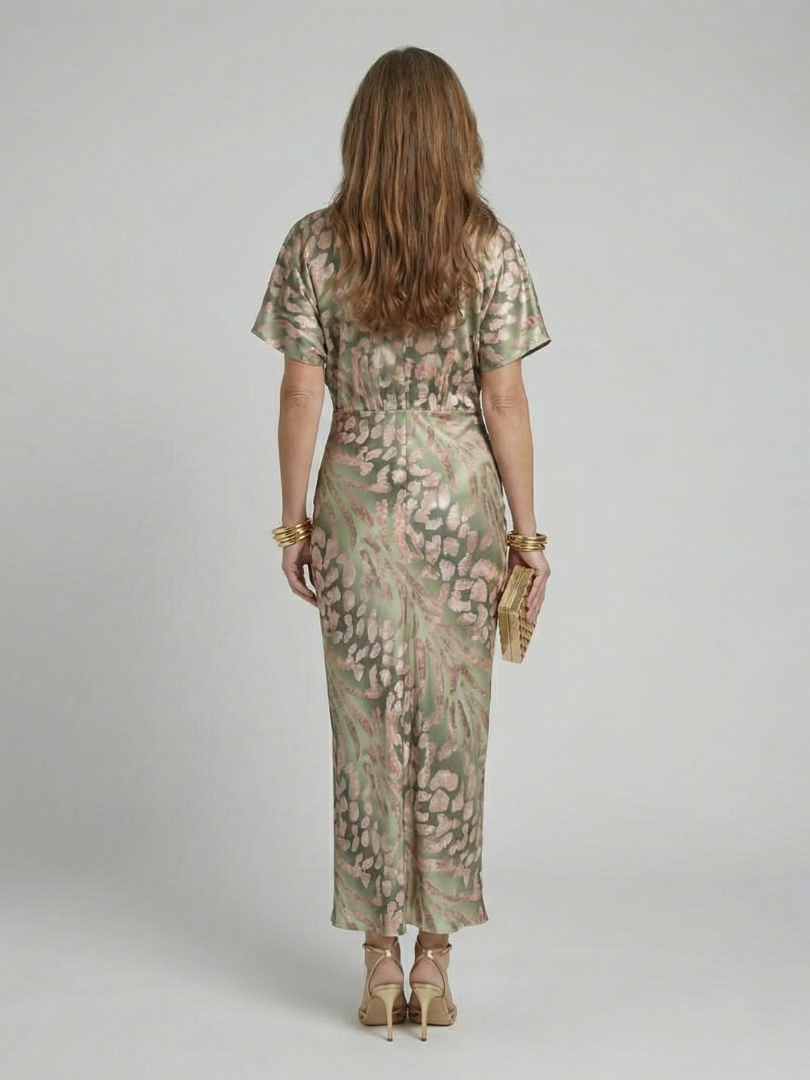 Robe Midi à Imprimé Abstrait et Décolleté en V avec Taille Torsadée