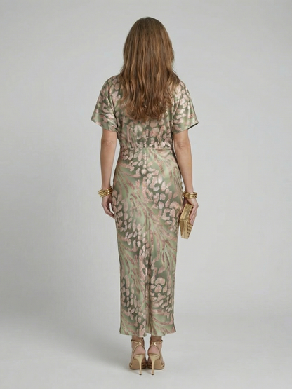 Robe Midi à Imprimé Abstrait et Décolleté en V avec Taille Torsadée