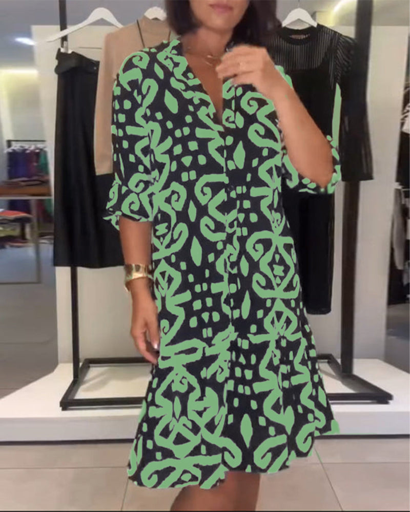 Robe Chic à Col en V Imprimé