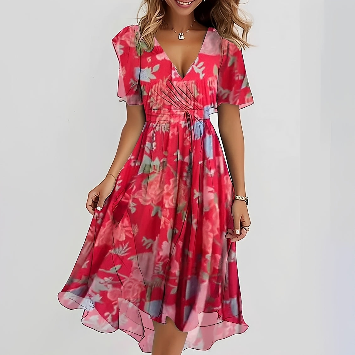 Gemma - Robe midi élégante à manches courtes pour femmes