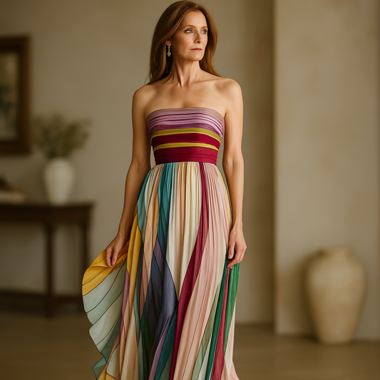 Dylan - Robe Maxi à Bretelles Tubes avec Rayures Colorées