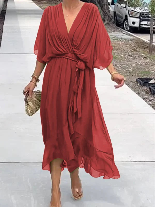 Loisa - Robe en Chiffon Élégante avec Décolleté en V