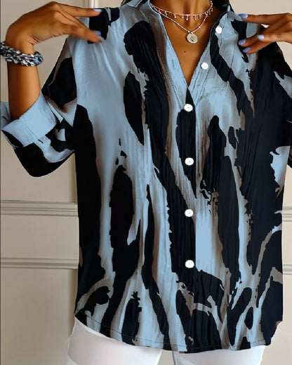 Blouse Imprimée Irregulière à Col Montant
