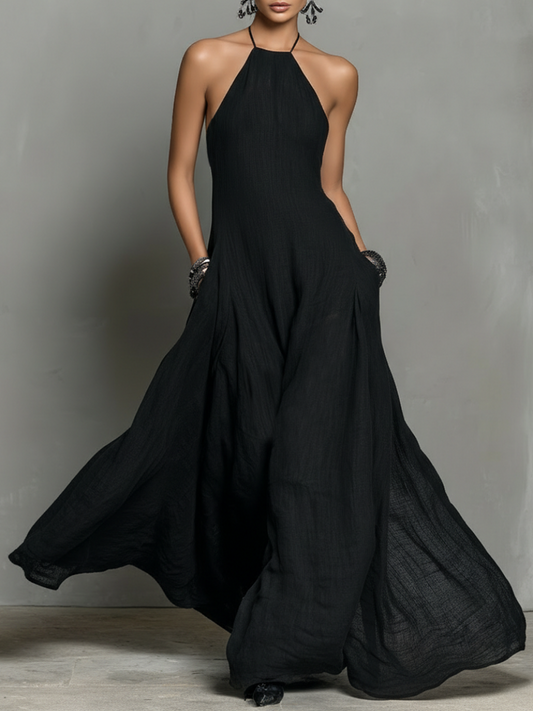 Robe Maxi Sans Manches en Mélange de Lin Minimaliste pour Femme