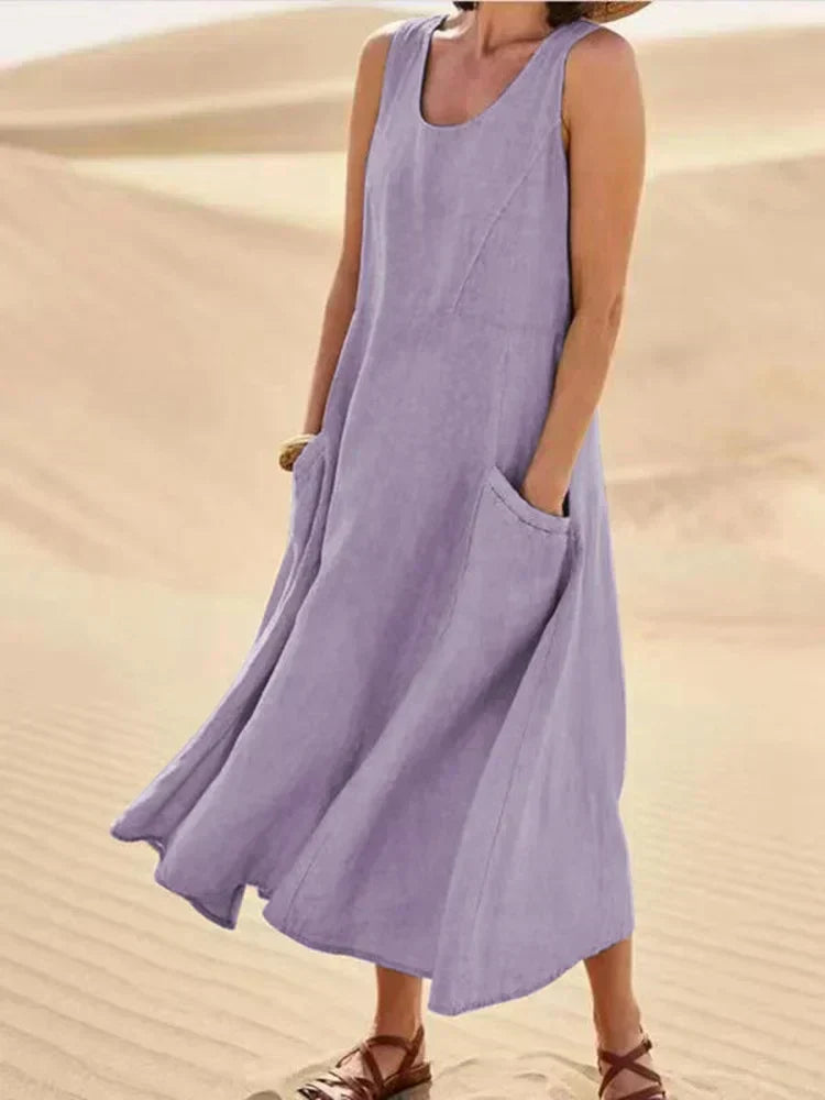 Gillian – Robe Classique Sans Manches en Lin et Coton