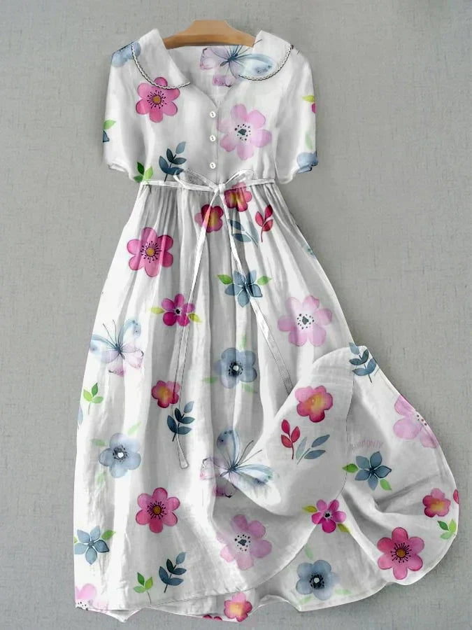 Lyric - Robe Fleurie avec Ceinture à la Taille à la Mode