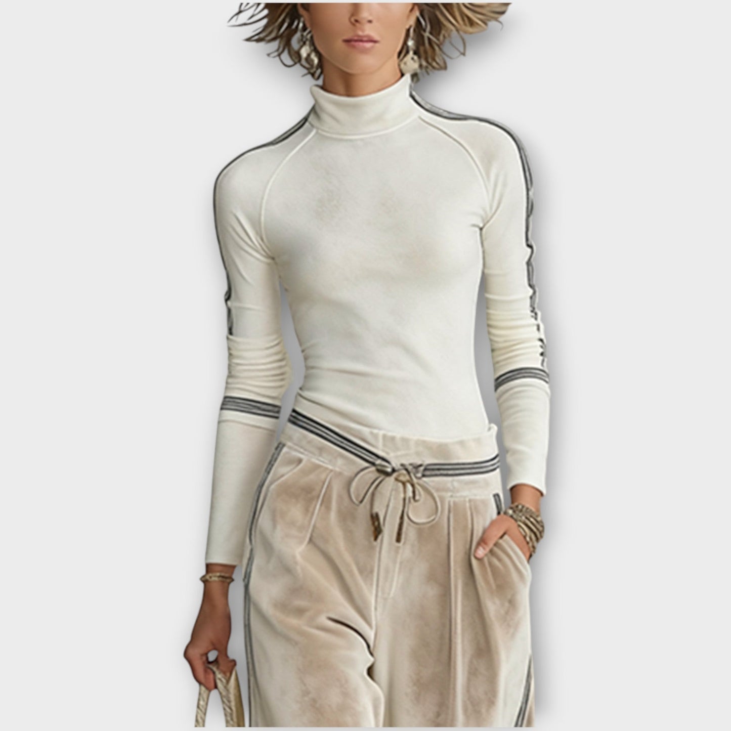 Ensemble en Maille avec Bord Contrasté et Pantalons Lounge en Velours