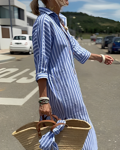 Flora - Robe chemise rayée classique pour femme