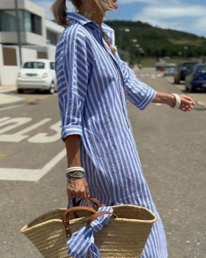 COLEN - ROBE CHEMISE CLASSIQUE À RAYURES AVEC CORDON
