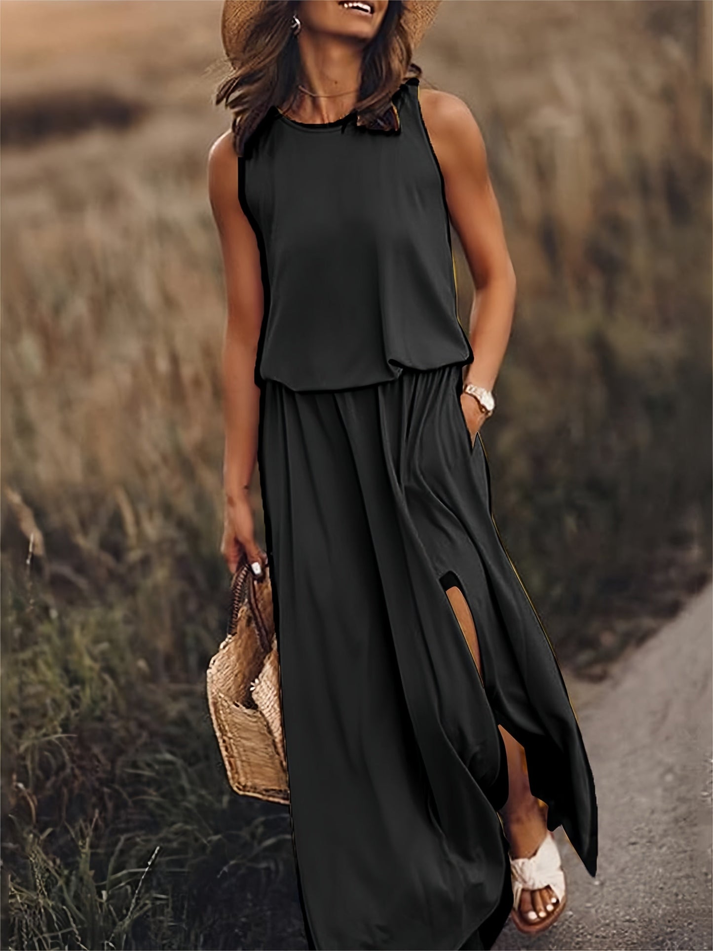 Edna - Robe longue bohémienne en modal noir pour femme Couleurs