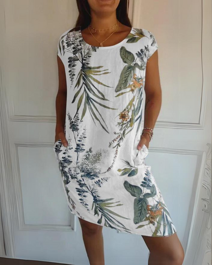 JOANA - ROBE IMPRIMÉE À COL ROND EN COTON ET LIN