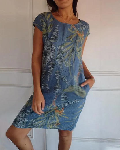 JOANA - ROBE IMPRIMÉE À COL ROND EN COTON ET LIN