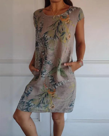 JOANA - ROBE IMPRIMÉE À COL ROND EN COTON ET LIN