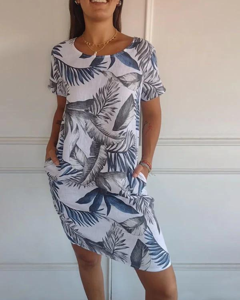 JOANA - ROBE IMPRIMÉE À COL ROND EN COTON ET LIN
