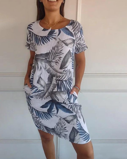 JOANA - ROBE IMPRIMÉE À COL ROND EN COTON ET LIN