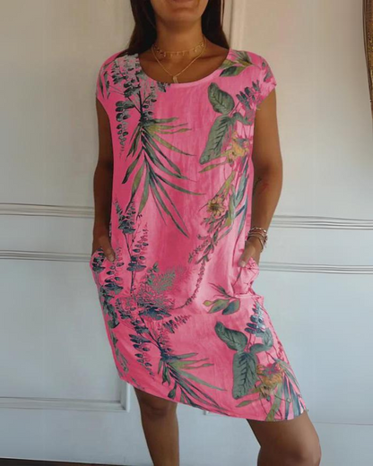 JOANA - ROBE IMPRIMÉE À COL ROND EN COTON ET LIN