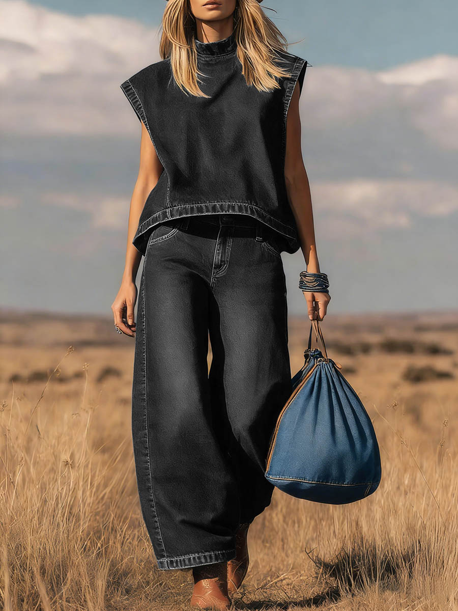 Noa | Ensemble en Denim à Col Montant