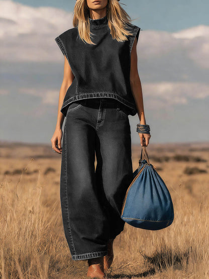 Noa | Ensemble en Denim à Col Montant