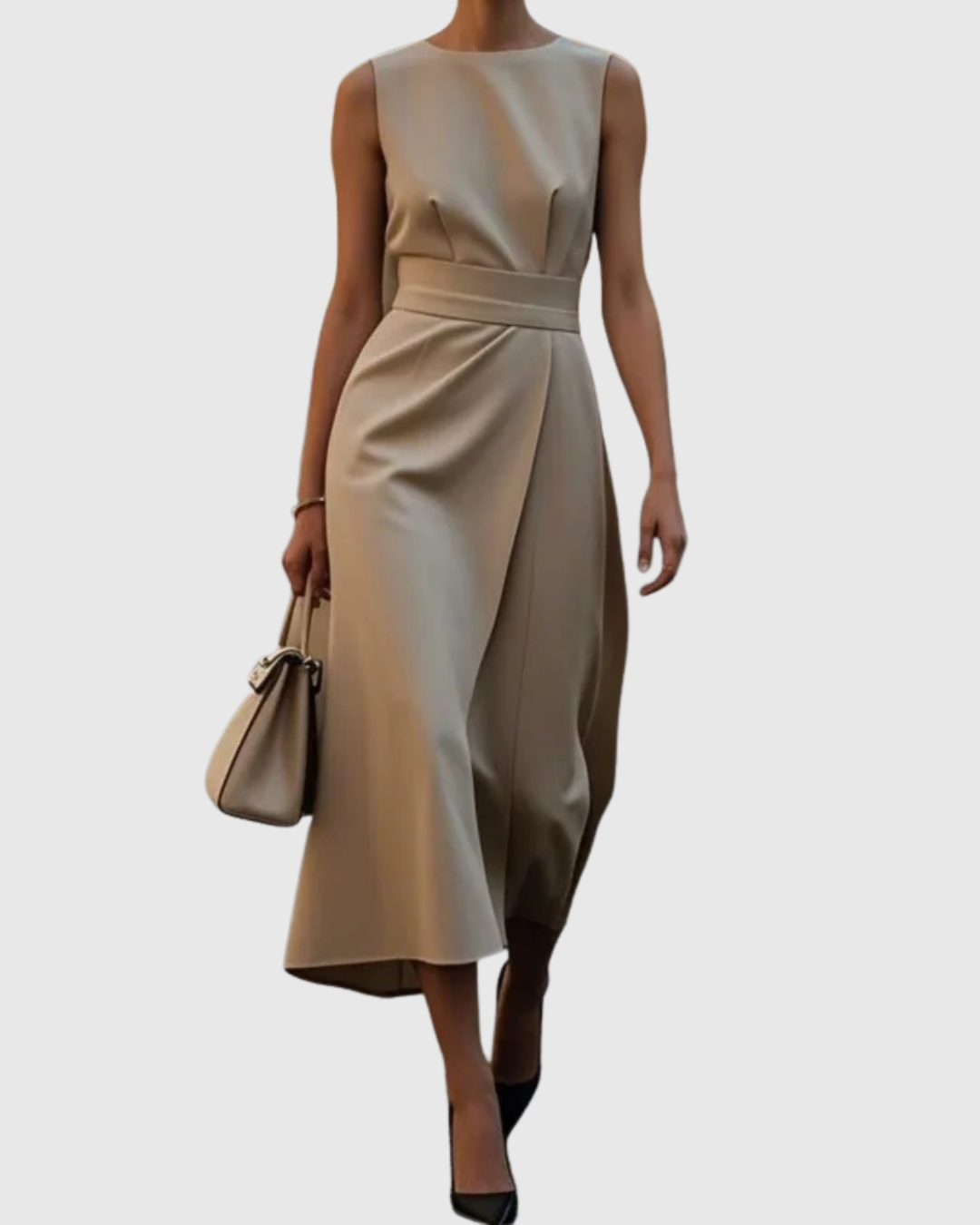Marguerite – Robe Midi à Col Rond Élégante